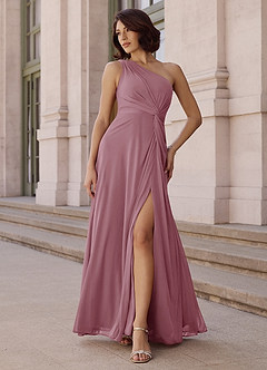 Azazie Brooke Bridesmaid Dresses Vintage Mauve A-Line One Shoulder Chiffon Dress image2