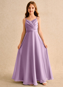 Azazie Umina Girls Formal Robe Demoiselle D'honneur Fillette Robe Trapèze en Mat Satiné Plissée Glycine image4