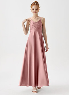 Azazie Avelina Junior Dusty Rose A-Line Pleated Stretch Satin Dress image4