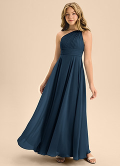 Azazie Charlize Junior Dark Navy A-Line Pleated Chiffon Dress image1