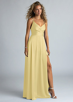 Azazie Davis Bridesmaid Dresses Lemon Sorbet A-Line Pleated Stretch Satin Dress image5