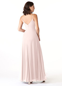 Azazie Evalin Bridesmaid Dresses Blushing Pink A-Line V-Neck Pleated Mesh Dress image4