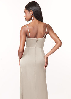 Azazie Maci Bridesmaid Dresses Frost A-Line V-Neck Pleated Stretch Satin Dress image6