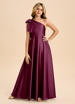 Azazie Penguin Junior Abito A-Line in Raso Elasticizzato Fiocco Gelso image3