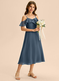 Azazie Kamilla Junior A-Linie Schulterfrei Chiffon Kleid Neptunblau image5