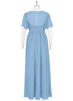 Azazie Verna Äitiys morsiusneito mekot A-linja V-kaula rypytetty Sifonki Lattian pituus Pukeutua image8