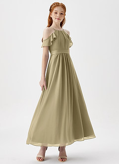 Azazie Chaya Junior Moss Green A-Line Off the Shoulder Chiffon Dress image6