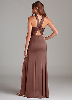 Azazie Rue Bridesmaid Dresses Espresso A-Line Pleated Stretch Satin Dress image7