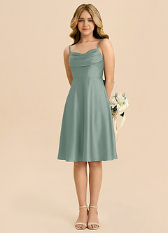 Azazie Bear Junior Silver Sage A-Line Sweetheart Neckline Stretch Satin Dress image5