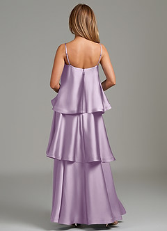Azazie Azalea Bridesmaid Dresses Frosted Lilac A-Line Ruched Stretch Satin Dress image4