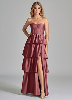 Azazie Faye Bridesmaid Dresses Amethyst A-Line Ruched Stretch Satin Dress image3