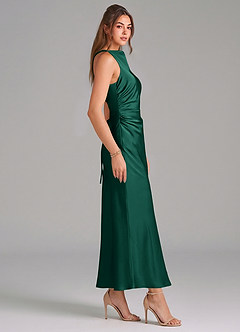 Azazie Evadne Vestidos de damas de honor Vestido de Esmeralda de Satén Elástico de Corte Recto con Plisado image4
