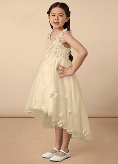 Azazie Ceres Blumenmädchenkleider Ballkleid Spitze Tüll Kleid Champagner image2