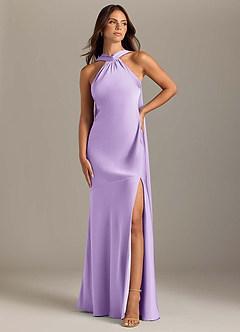 Azazie Kinsley Abiti da Damigella Abito Sirena in Raso Elasticizzato Spacco Laterale Lilla image1