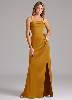 Azazie Aretha Bridesmaid Dresses Butterscotch A-Line Strapless Stretch Satin Convertible Dress image6