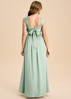 Azazie Hattie Junior Jurk van Stretch Satijn met A-Lijn Geplooid Agave image2