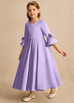 Azazie Eliza Flower Girl Dresses Lilac A-Line Pleated Matte Satin Dress image3