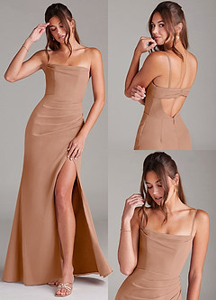 Azazie Leonis Bridesmaid Dresses Champagne Rose Sheath Strapless Chiffon Convertible Dress image9