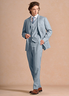 front Harrison Dusty Blue 100% Linen 3-Piece Suit