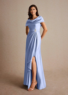 Azazie Branford Mother of the Bride Dresses Ice A-Line Pleated Stretch Satin Dress image8