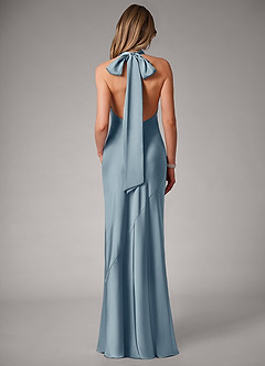 Azazie Velli Bridesmaid Dresses Dusty Blue Mermaid Stretch Satin Dress image5