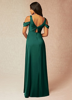 Azazie Rhea Maternity Bridesmaid Dresses A-Line Off-The-Shouler Pleated Stretch Satin Floor-Length Dress image2