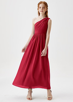 Azazie Anissa Junior Scarlet A-Line Pleated Chiffon Dress image4