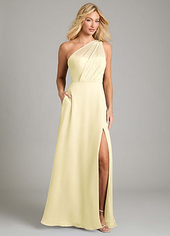 Azazie Phaedra Bridesmaid Dresses Lemon Sorbet A-Line One Shoulder Chiffon Dress image1