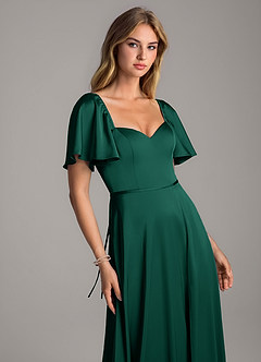Azazie Chloe Bridesmaid Dresses Emerald A-Line Sweetheart Neckline Stretch Satin Dress image6