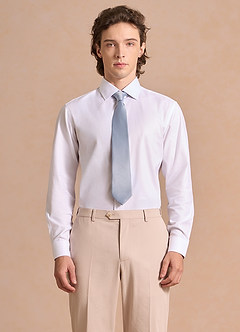 front Aiden Blanco Crujiente Camisa de vestir a rayas 100 % algodón que no necesita planchado