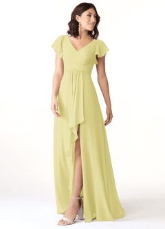 Azazie Omari Bridesmaid Dresses Lemon Sorbet A-Line Chiffon Dress image4