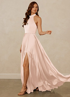 Christian Siriano Bridal for Azazie 1007 Bridesmaid Dresses Blushing Pink A-Line Pleated Stretch Satin Dress image5