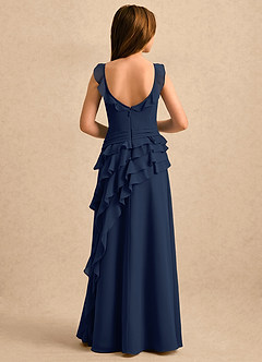 Azazie Lila Girls Formal Flower Girl Dresses Dark Navy A-Line Ruched Chiffon Dress image2