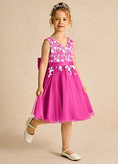 Azazie Butterfly Flower Girl Dresses Fuchsia A-Line Lace Dress image3