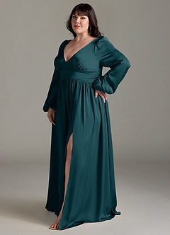 Azazie Norah Bridesmaid Dresses Pine A-Line Stretch Satin Dress image11