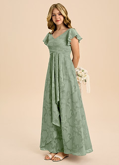 Azazie Omari Junior Dusty Sage A-Line Pleated Floral Burnout Dress image6