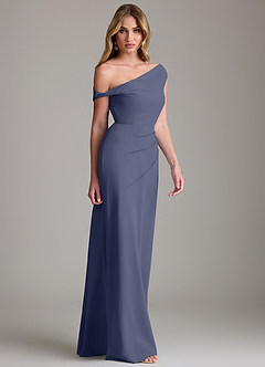 Azazie Emerson Bridesmaid Dresses Stormy Sheath Off the Shoulder Chiffon Dress image5