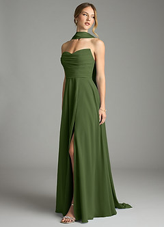 Azazie Ayla Abiti da Damigella Abito A-Line in Chiffon Scollo a Cuore Oliva image8