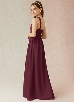 Azazie Jiya Junior Abito A-Line in Chiffon Plissettato Cabernet image3