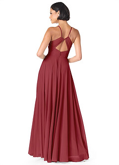 Azazie Avelina Bridesmaid Dresses Pomegranate A-Line V-Neck Pleated Chiffon Dress image2