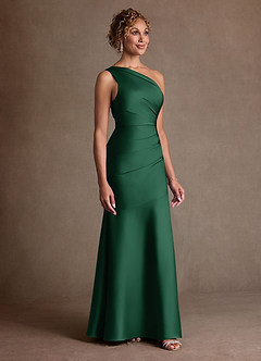Azazie Haifa Mother of the Bride Dresses Dark Green Mermaid One Shoulder Stretch Satin Dress image3