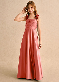Azazie Rosita Girls Formal Flower Girl Dresses Salmon Pink A-Line Pleated Matte Satin Dress image6