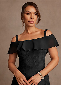 Azazie Marina Abiti per la Madre della Sposa Abito A-Line in Burnout Floreale a Spalla Scoperta Nero image4