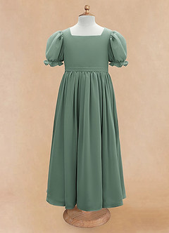 Azazie Joss Flower Girl Dresses Eucalyptus A-Line with Sleeves Chiffon Dress image5