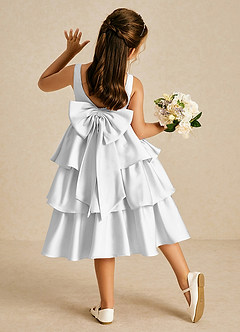 Azazie Margery Flower Girl Dresses Diamond White A-Line Bow Stretch Satin Dress image1