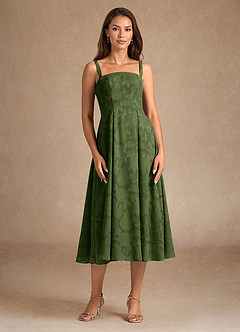 Azazie Lorain Mother of the Bride Dresses Olive A-Line Pleated Floral Burnout Dress image9