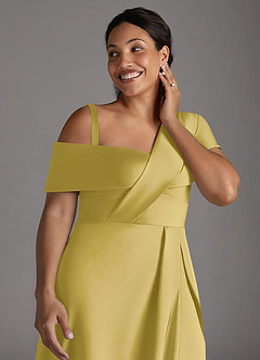 Azazie Milton Moeder van de bruid jurken A-Lijn Jurk van Stretch Satijn Geplooid Kanarie image14