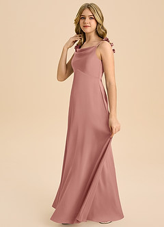 Azazie Gumdrop Junior Rosette Empire Pleated Stretch Satin Dress image5