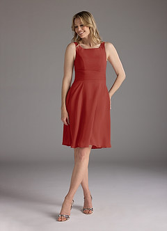 Azazie Shirley Mère de la mariée Robes Robe Trapèze en Mousseline de soie Plissé Scoop Terracotta image5