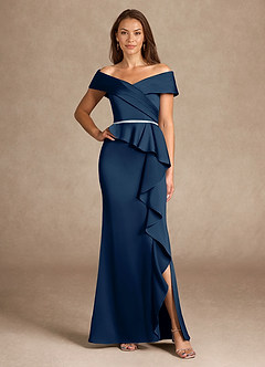 Azazie Dareia vestidos de madre de la novia Vestido de Azul Marino Oscuro de Satén Elástico de Sirena con Vestidos sin tirantes image1
